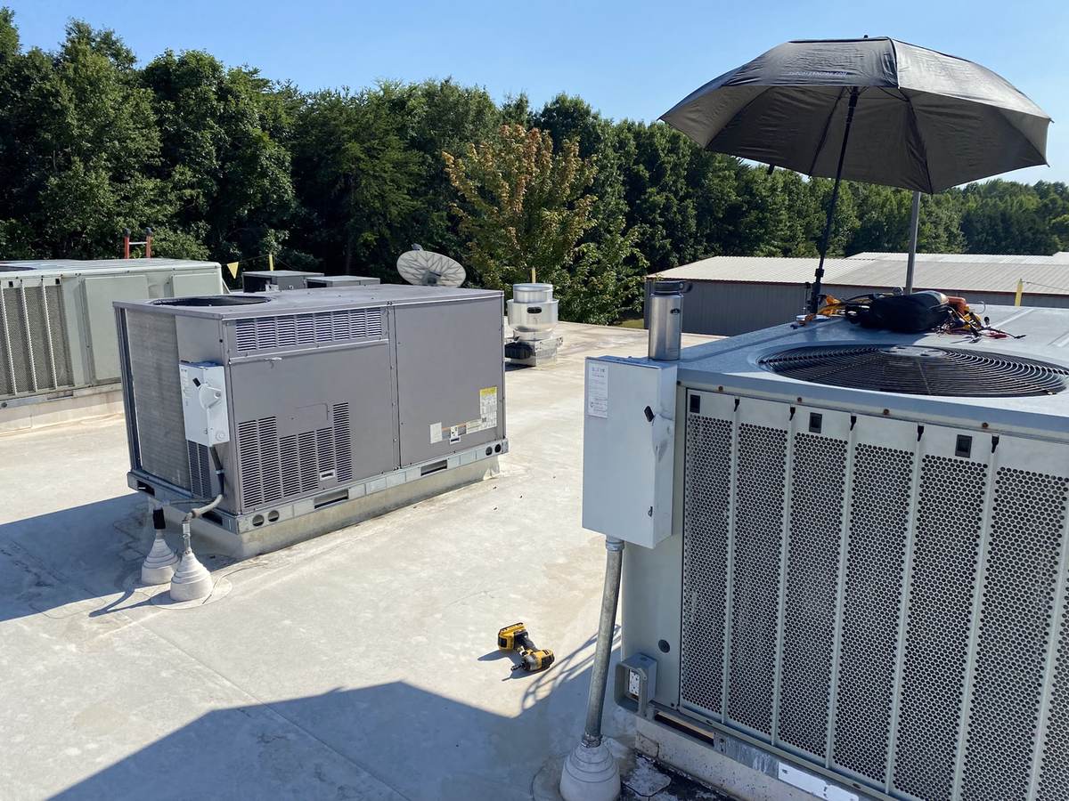 Packaged rooftop units on a commercial building