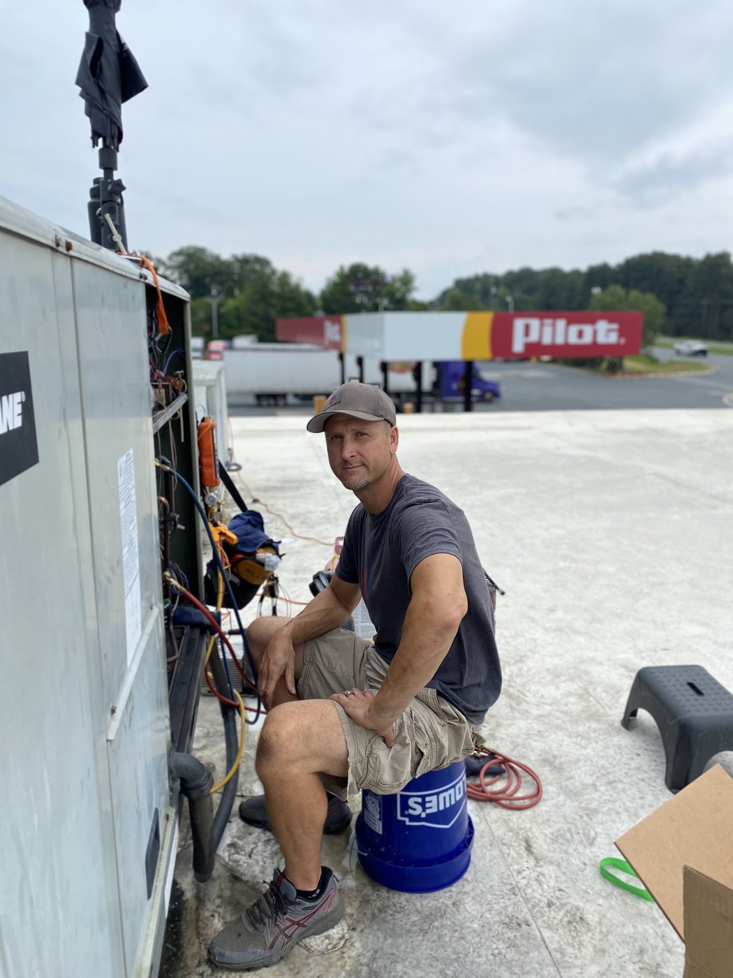Technician working out of the service van on site